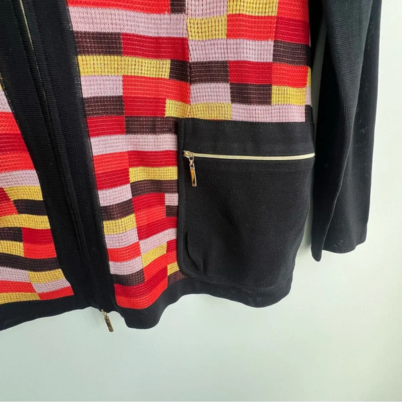 EXCLUSIVELY MISOOK Knit Cardigan Jacket Metallic Mosaic Zip Front Pockets XL - Picture 8 of 12